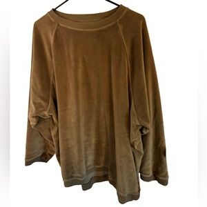 Aerie Velour Crewneck Sweatshirt XL Deep Khaki Green